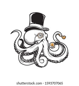 Octopus hand drawing vintage engraving illustration on white backgroud