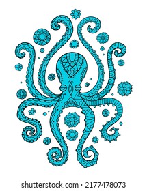 Octopus hand drawing vintage engraving illustration on white backgroud