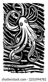 Octopus hand drawing vintage engraving illustration on white backgroud