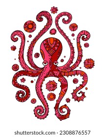 Octopus hand drawing vintage engraving illustration on white backgroud