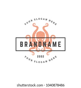 Octopus hand drawn logo isolated on white background vector illustration for labels, badges, t-shirt and other design.