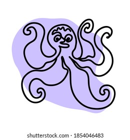 Octopus hand drawn one continuous line on purple spot