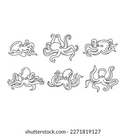 octopus handrawn doodle illustrations vector set