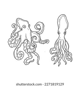 octopus handrawn doodle illustrations vector set