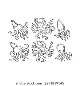 octopus handrawn doodle illustrations vector set