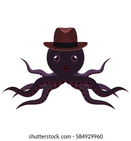 Octopus with Hat Cartoon Vector and Icon