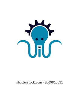 
octopus head with gear logo design. the sophistication of tools in the ocean by modern fishermen