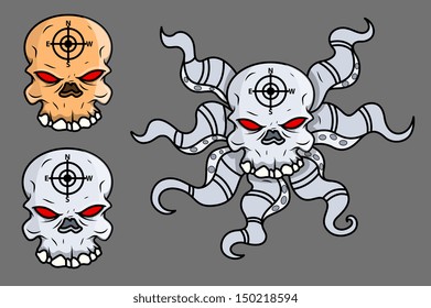 Octopus Head Skull - Vector Cartoon Illustration