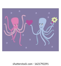 octopus heart flower vector eps