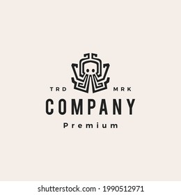 octopus hipster vintage logo vector icon illustration