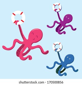 Octopus holding lifebelt