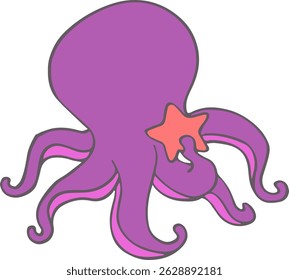 Octopus holding on starfish cartoon