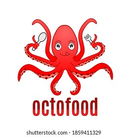 octopus holding spoon and fork suitable for use icon for place eat that provides seafood