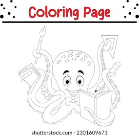 octopus holding stationery coloring page for kids
