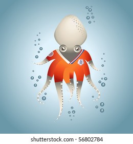 Octopus with Holland football shirt under the sea swim with bubbles