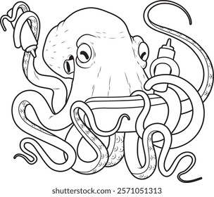 Octopus Hotdog Animal Vector Graphic Art Illustration