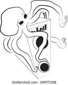Octopus hugs music column on a white background