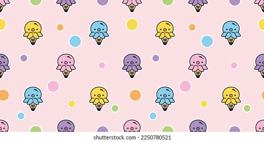 octopus ice cream cone Seamless pattern squid icon vector fish doodle cartoon ocean sea pet animal doodle repeat wallpaper tile background scarf isolated gift wrapping paper illustration design