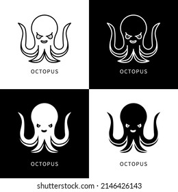 Octopus Icon Character Cartoon. Sea Animal Symbol Vector Logo