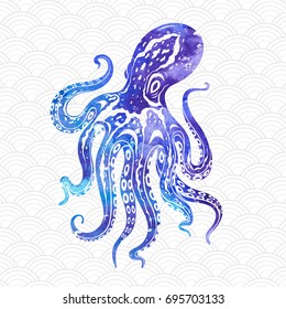 Octopus icon with color texture. Vector illustration