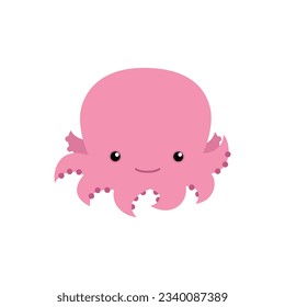 Octopus icon. Cute cartoon illustration of a little pink octopus isolated on a white background. Vector 10 EPS.