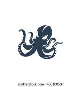 Octopus icon isolated on a white background. Sea animals logo silhouette design template. Simple symbol concept in flat style. Abstract sign, pictogram for web, mobile and infographics - stock vector