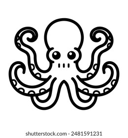 octopus icon or modern line symbol. Vector line art and icon design with bold outline. Black and white Pixel Perfect minimalistic symbol isolated white background. Silhouette simple thin sign