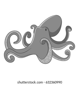 Octopus icon in monochrome style isolated on white background vector illustration