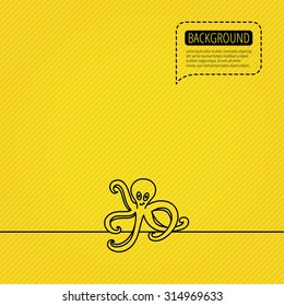 Octopus icon. Ocean devilfish sign. Speech bubble of dotted line. Orange background. Vector