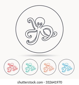 Octopus icon. Ocean devilfish sign. Linear circle icons.
