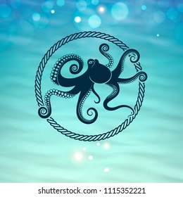 octopus icon on the sea background