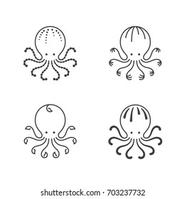 Octopus icon outline stroke set design illustration black and white color isolated on white background, vector eps10