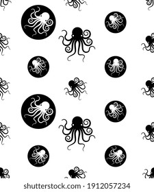 Icono Octopus Patrón sin Marea, Ocho Moluscos Blancos Blandos, Ilustración de Arte Vector Animal Agua