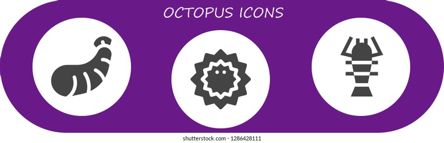  octopus icon set. 3 filled octopus icons. Simple modern icons about  - Shrimp, Sea urchin, Lobster