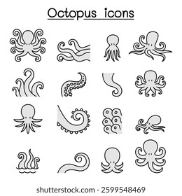 Octopus icon set in colorline style in colorline style
