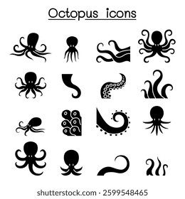 Octopus icon set in glyph style