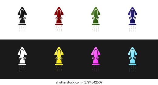 Octopus icon set isolated on black and white background. Vector.