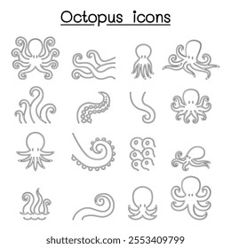 Octopus icon set in thin line style