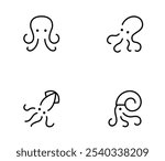 octopus icon, squid, Kraken, tentacle, aquatic, ocean, seafood, monster icon flat vector and illustration, graphic, editable stroke. Suitable for website design, logo, app, template, and ui ux.