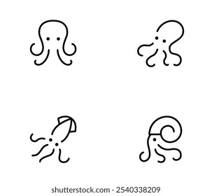 Tintenfisch-Symbol, Tintenfisch, Kraken, Tentakel, aquatisch, Ozean, Meeresfrüchte, Monster-Symbol, flache Vektorgrafik und Illustration, grafischer, bearbeitbarer Schlaganfall. Geeignet für Website-Design, Logo, App, Vorlage und ui ux.