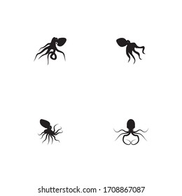 Octopus icon and symbol vector silhouette 