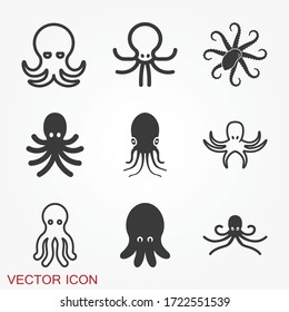 Octopus icon. Vector of an octopus design on background. Aquatic animals.