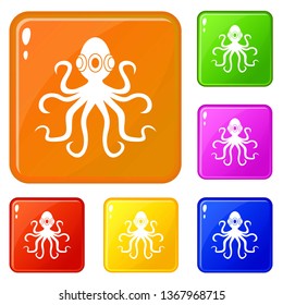 Octopus icons set collection vector 6 color isolated on white background