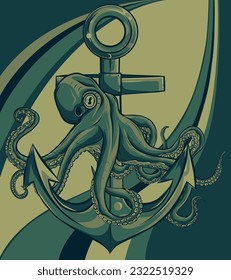 Octopus illustration. colored kraken with tentacles, vintage engraving vector sketch.