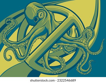 Octopus illustration. colored kraken with tentacles, vintage engraving vector sketch.