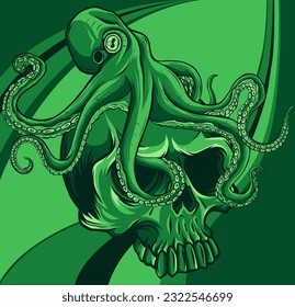 Octopus illustration. colored kraken with tentacles, vintage engraving vector sketch.