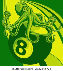 Octopus illustration. colored kraken with tentacles, vintage engraving vector sketch.