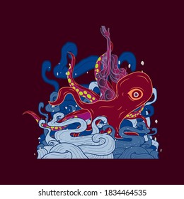 octopus illustration design for sukajan is mean japan traditional cloth or t-shirt with digital hand drawn Embroidery Men T-shirts Summer Casual Short Sleeve Hip Hop T Shirt Streetwear