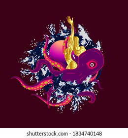 octopus illustration design for sukajan is mean japan traditional cloth or t-shirt with digital hand drawn Embroidery Men T-shirts Summer Casual Short Sleeve Hip Hop T Shirt Streetwear