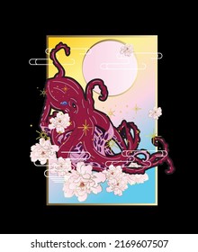 octopus illustration with japanese style for monster kaijune event